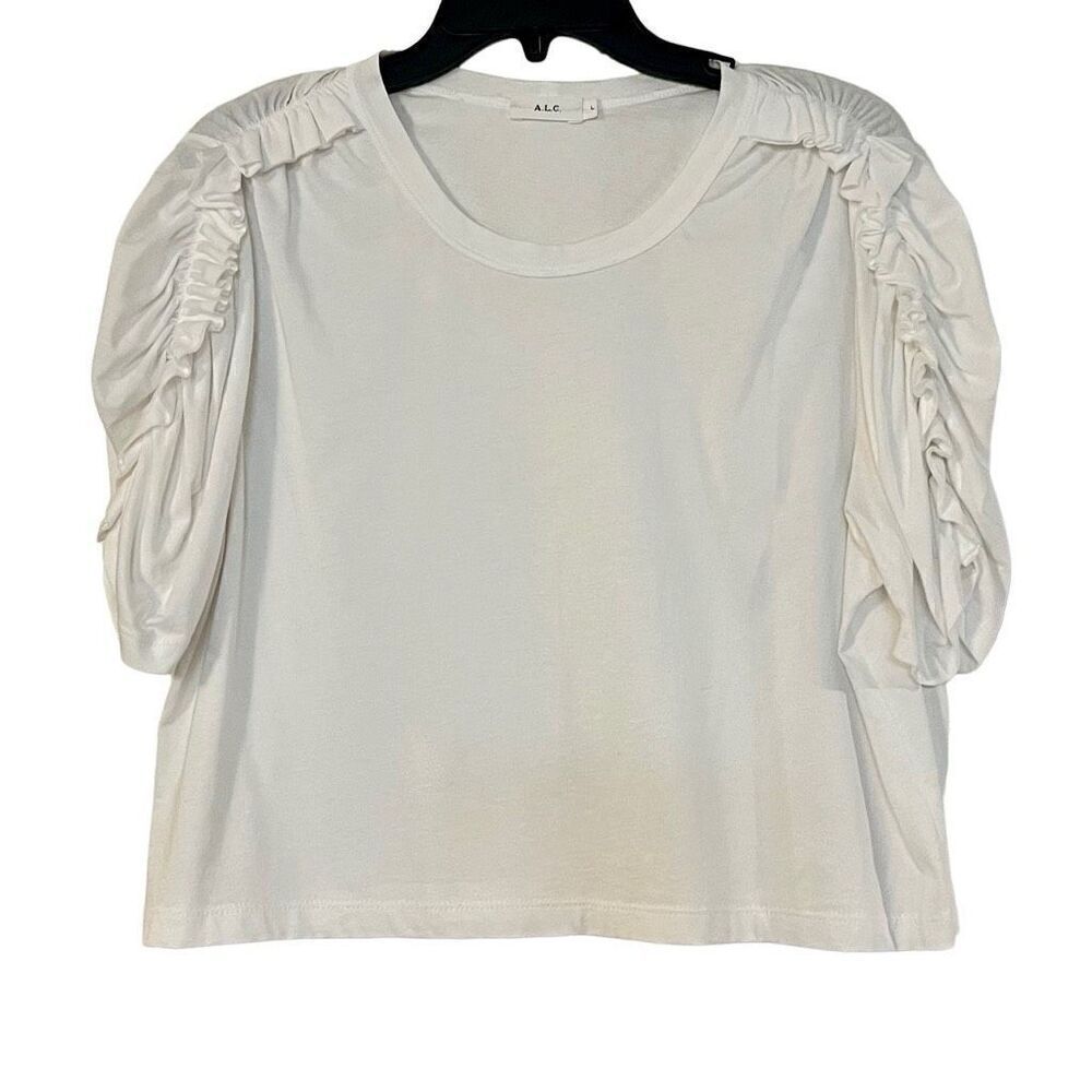 A.L.C. Puff Ruffle Sleeve White Tee Large